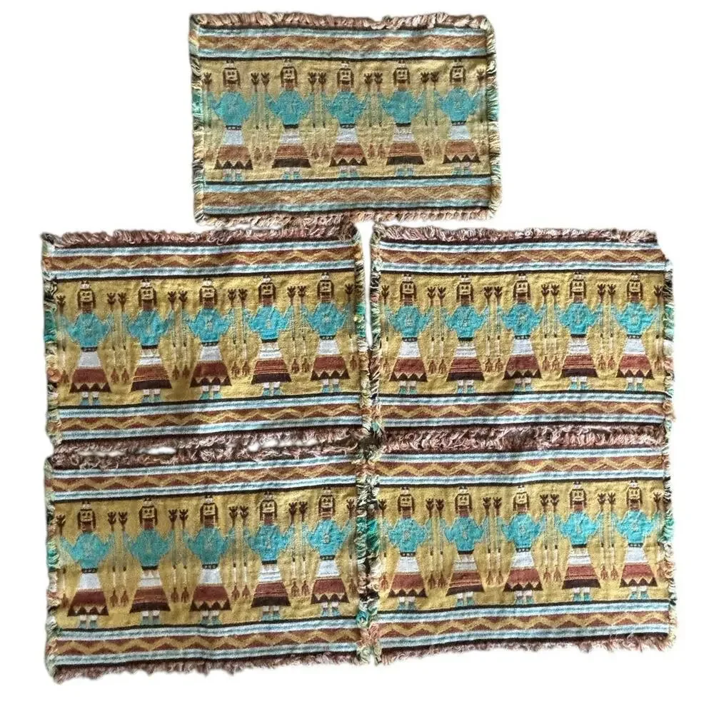 Set Of 5 Vintage Native American Style Southwestern Woven Placemats Reversible